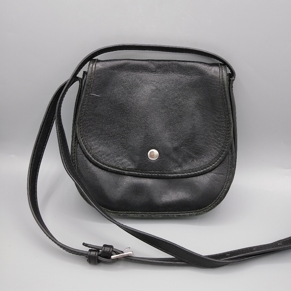 Emma & Sophia Handbags - Emma and Sophia Genuine Leather Messenger Bag Saddle Bag Crossbody Black